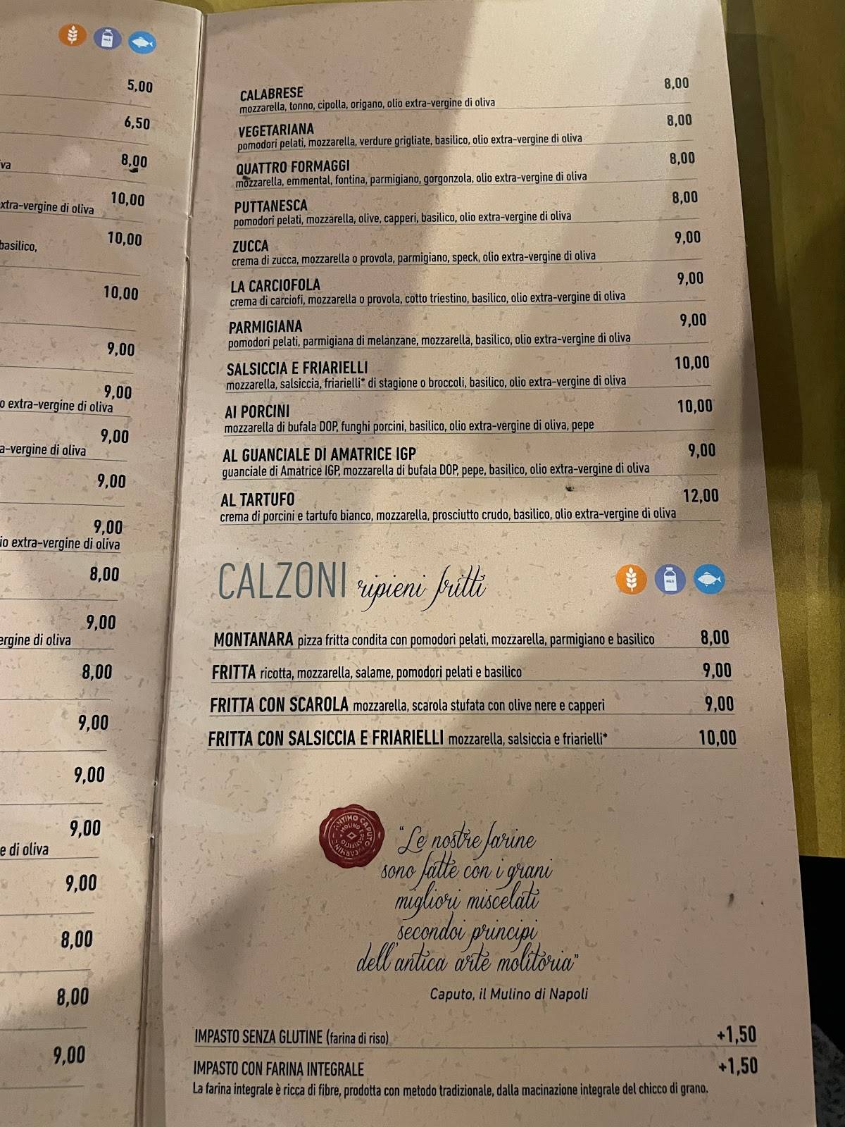 Menu da Casa Pepe Pizze e Cucina pizzeria, Trieste