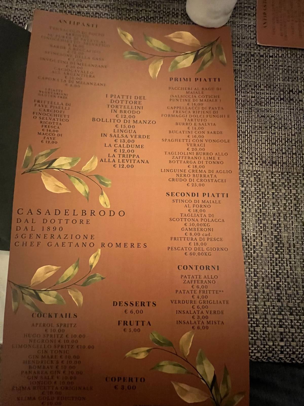 Menu di Casa del Brodo dal Dottore 