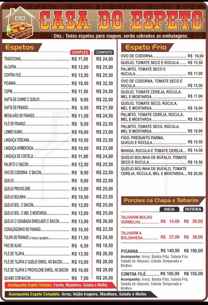 Casa do Espeto cardápio