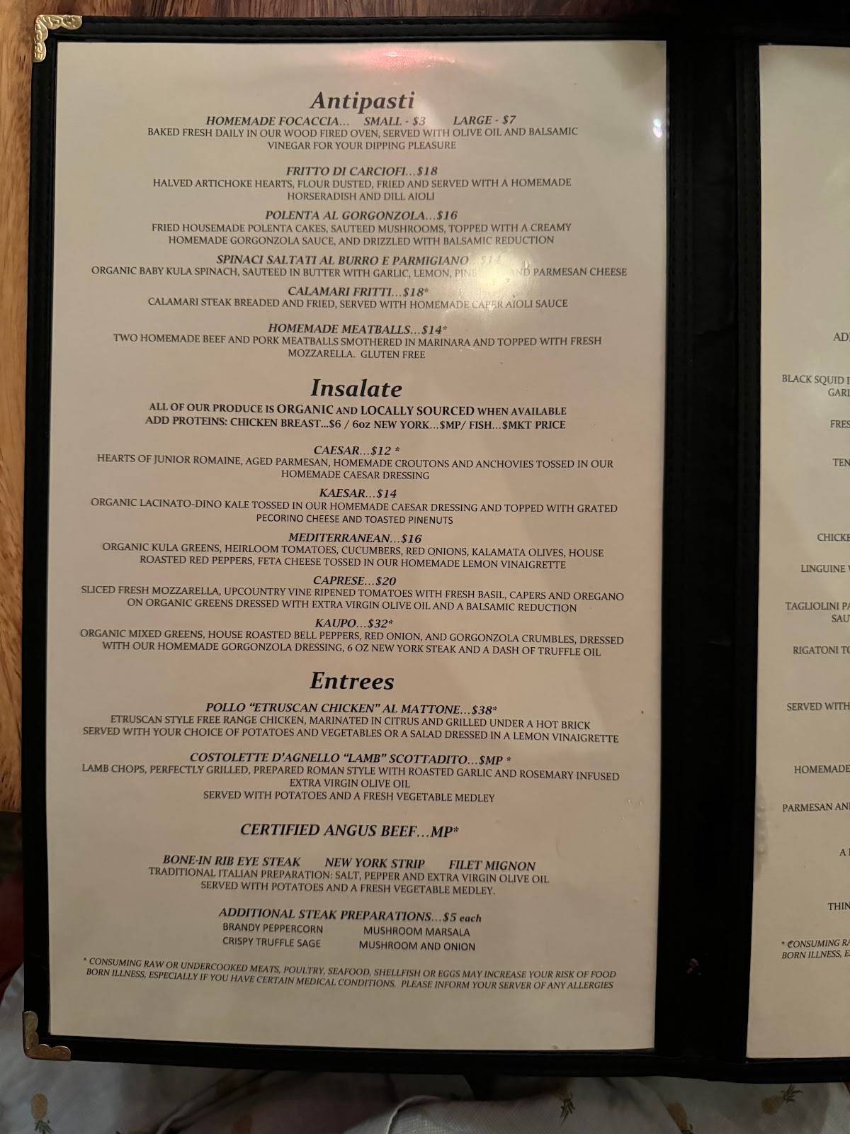 Menu at Casanova Italian Restaurant, Makawao