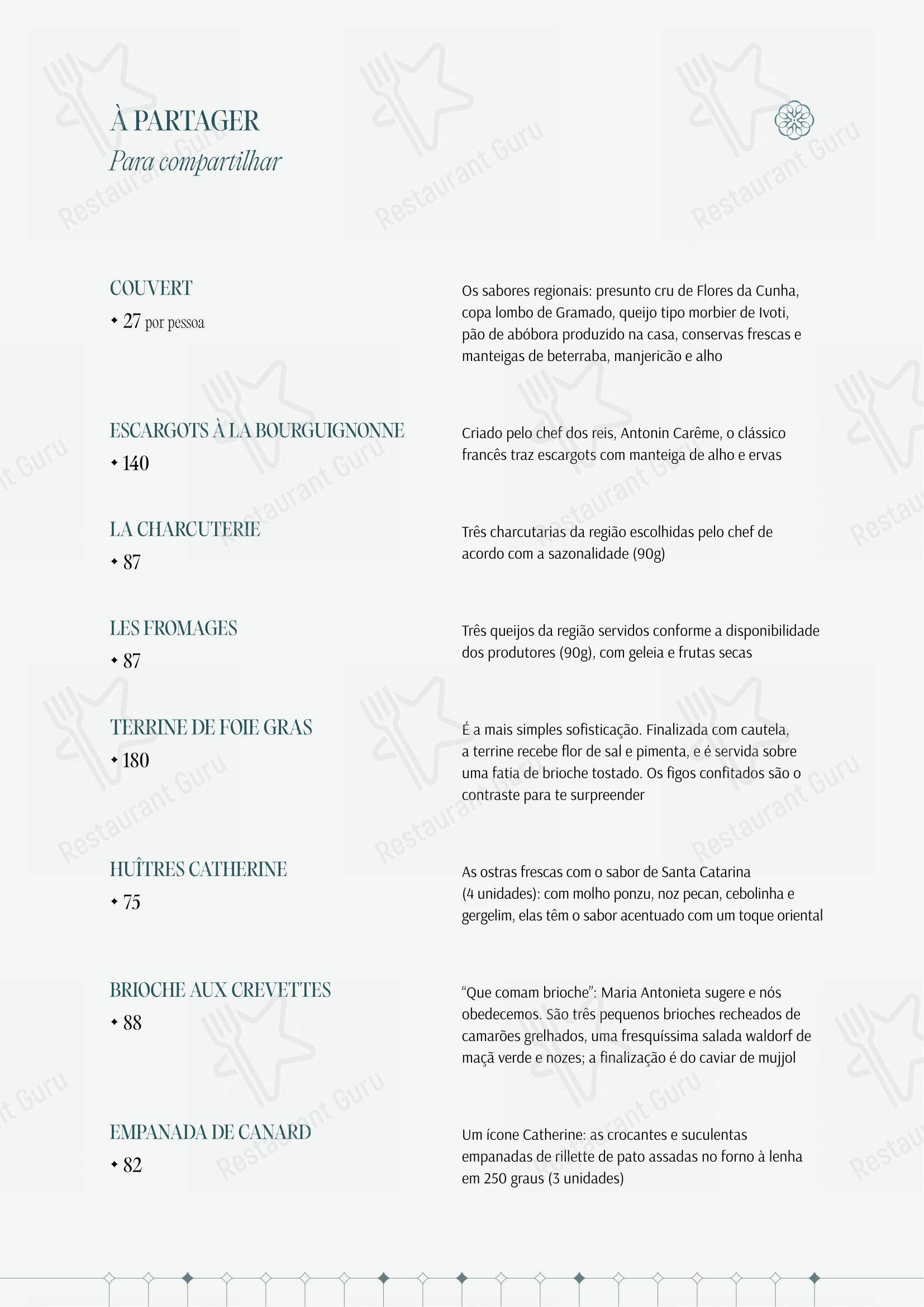 Catherine Restaurant - Menu bar