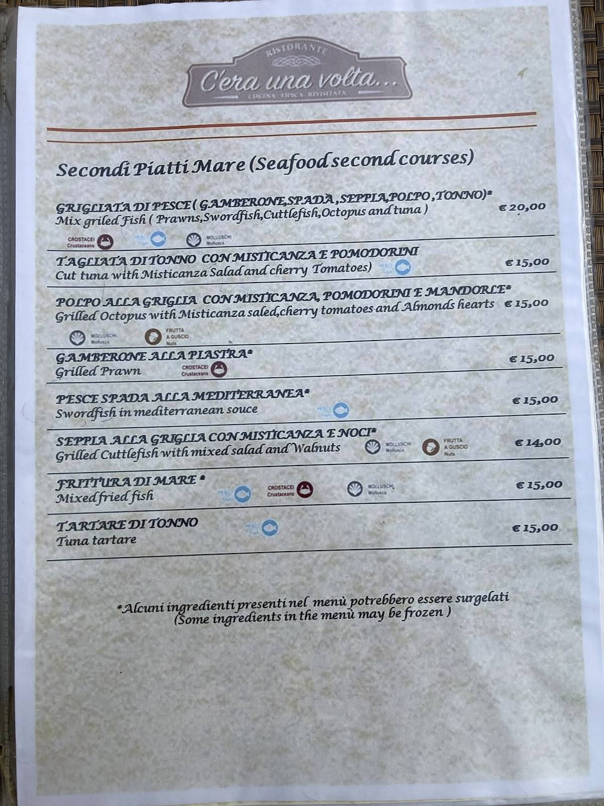 Menu di C'era una volta 