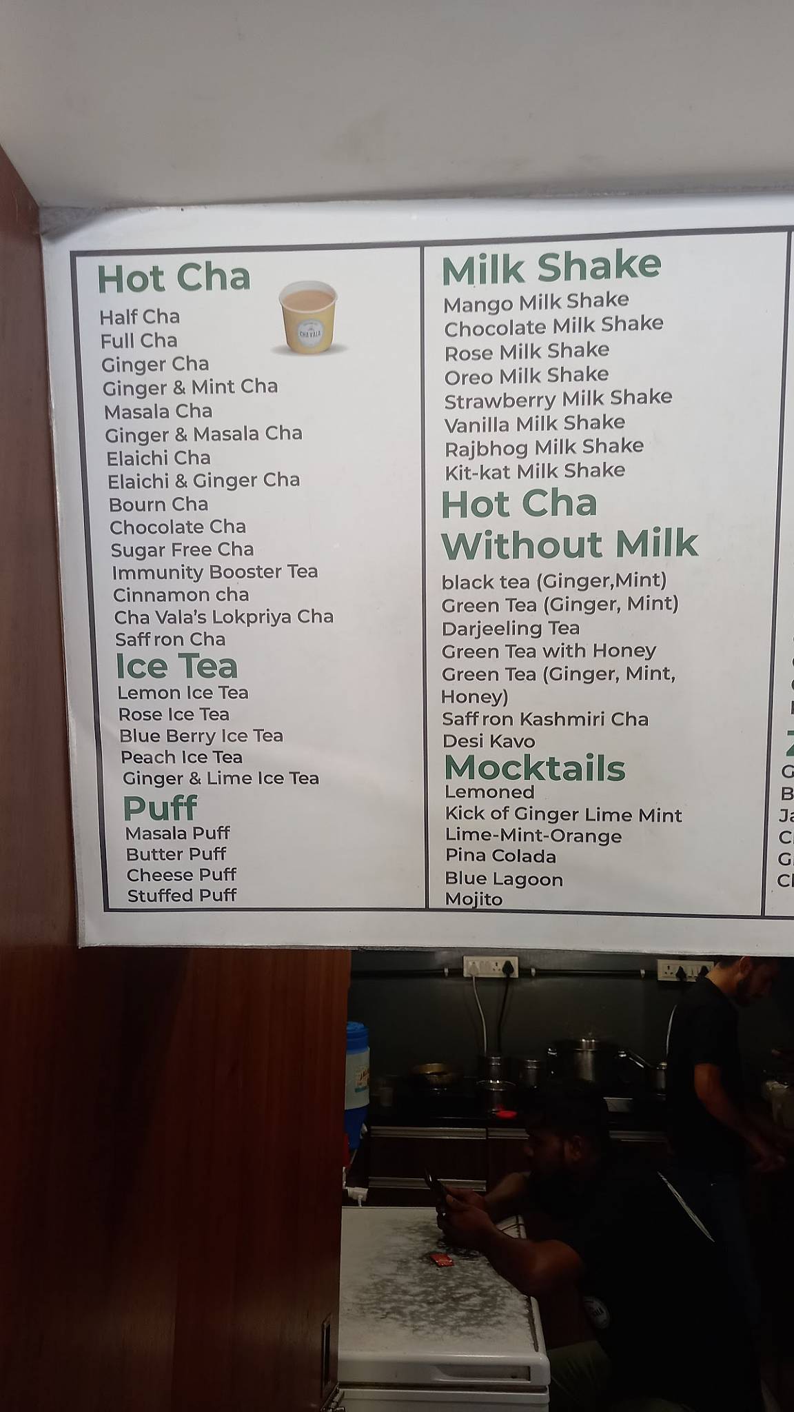Cha Vala Cafe menu