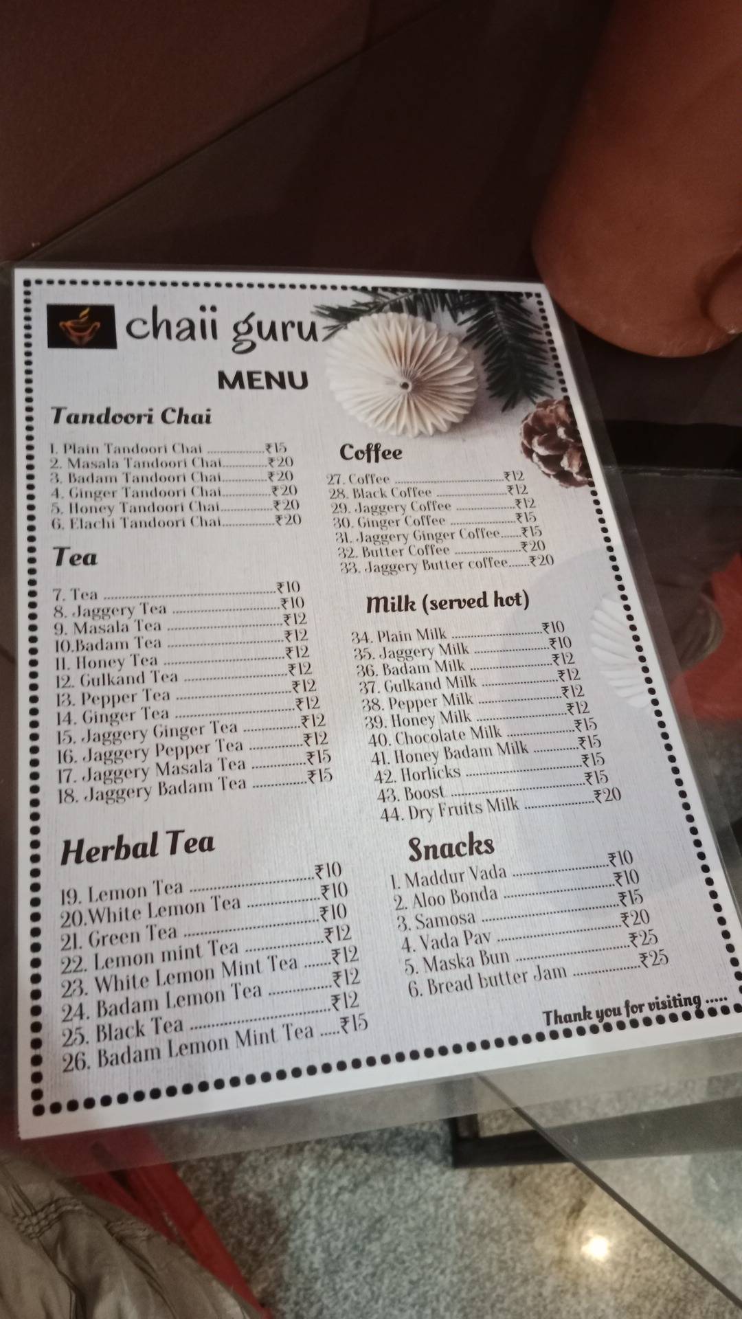 Chai Guru menu