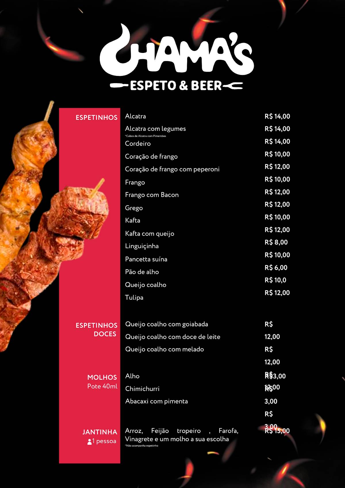 Chama´s House Restaurante e Petiscaria - Piçarras cardápio