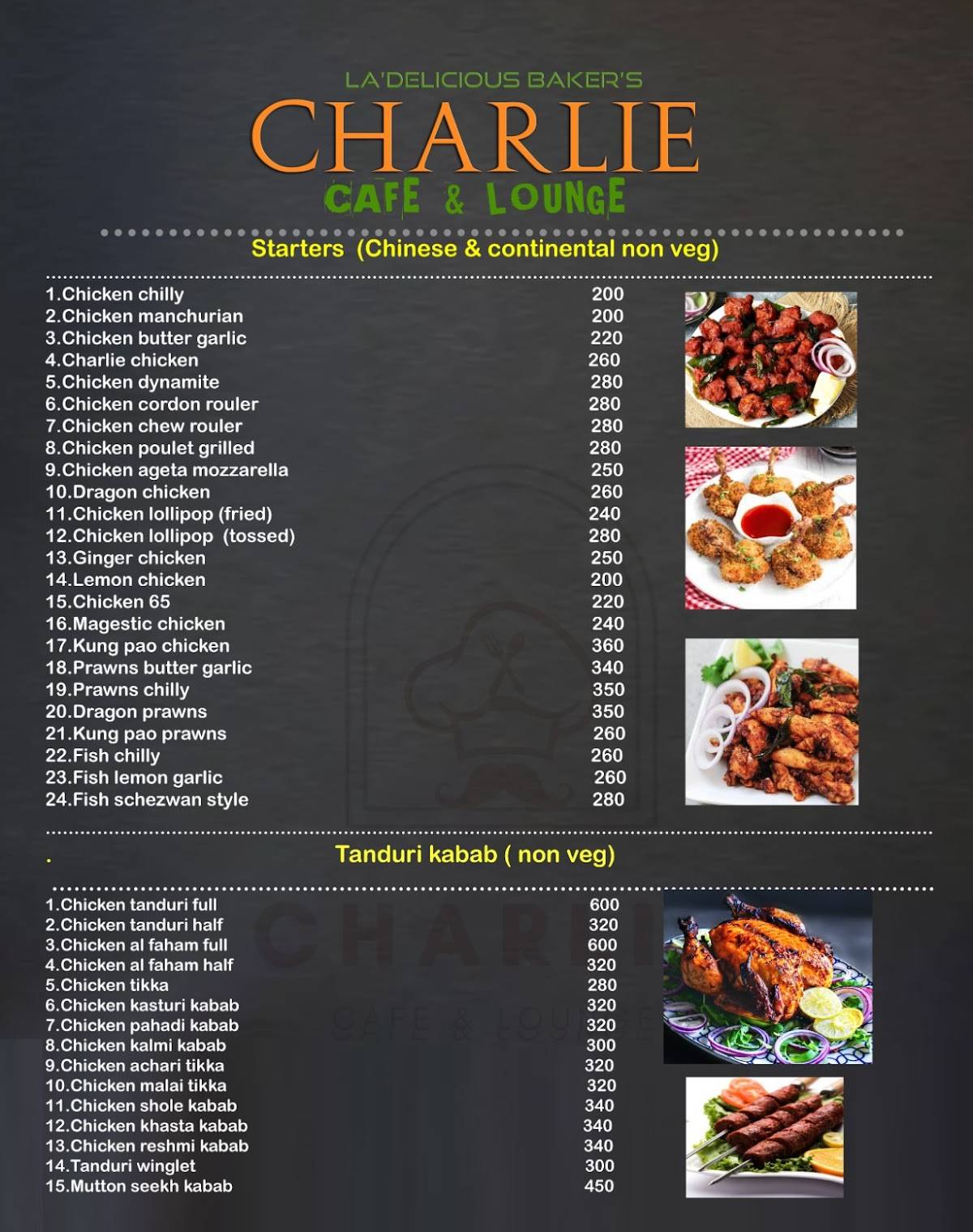 Charlie Cafe & Lounge menu