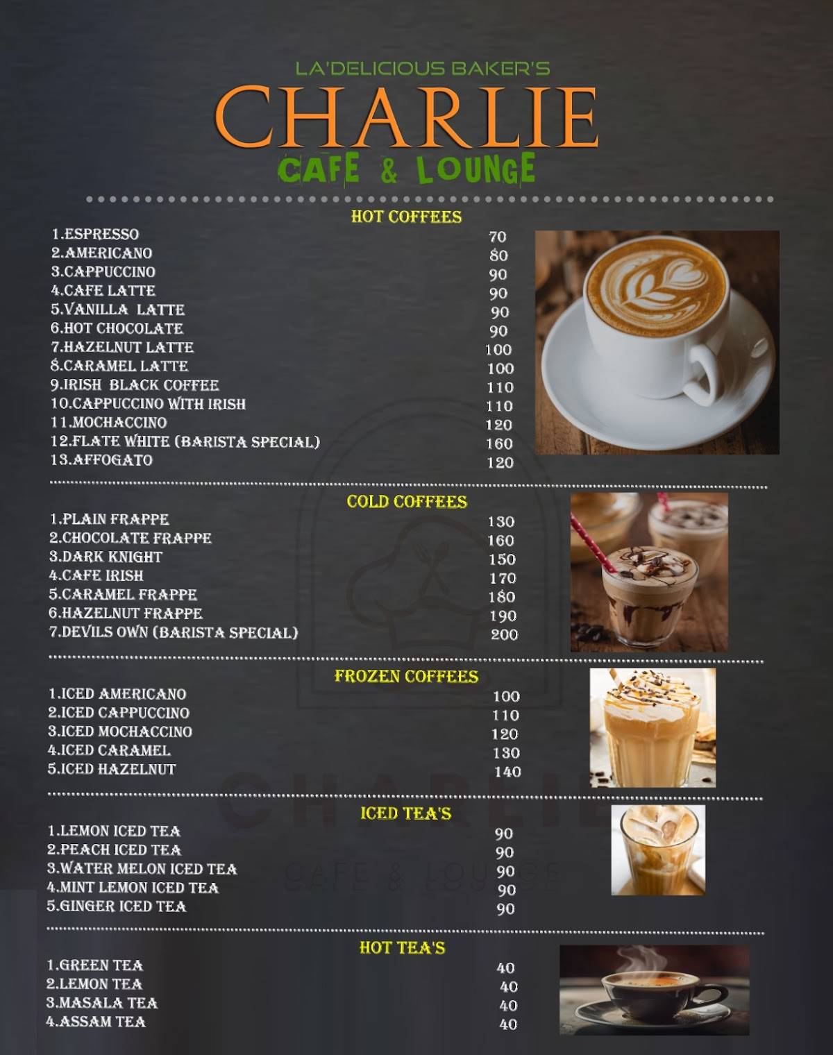 Charlie Cafe & Lounge menu