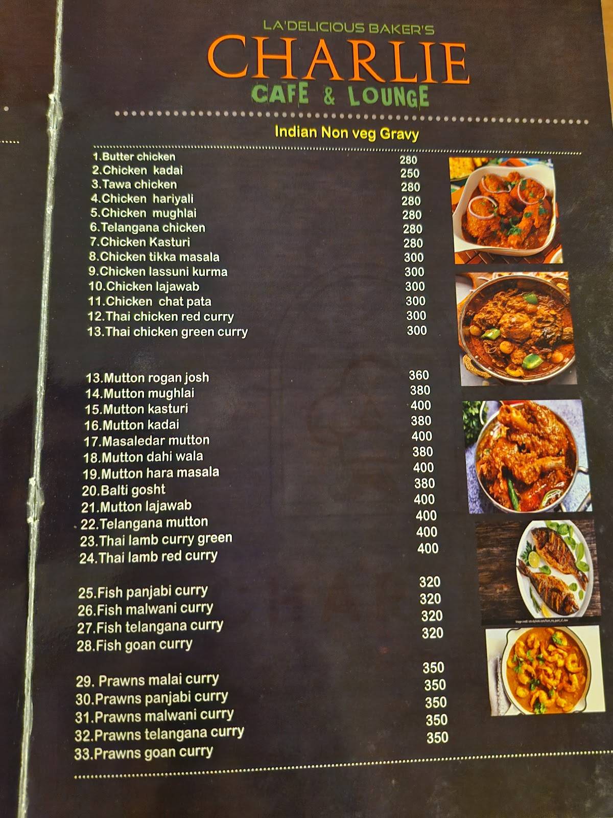 Charlie Cafe & Lounge menu