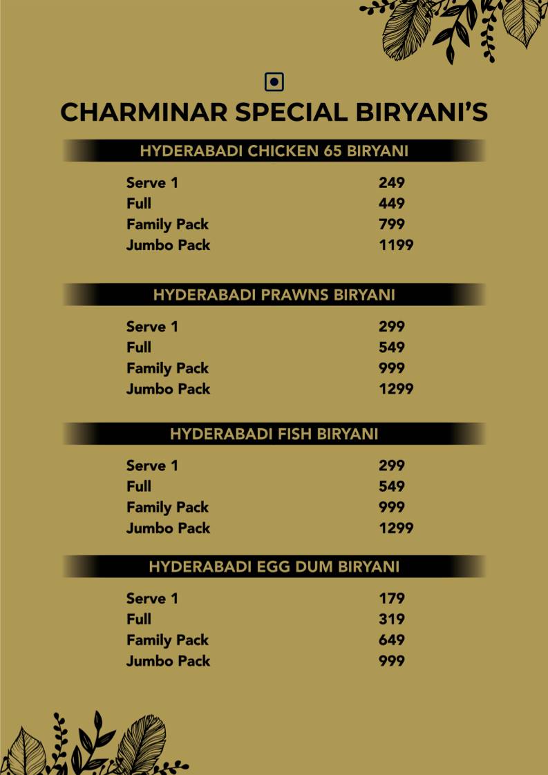 Charminar Biryani menu