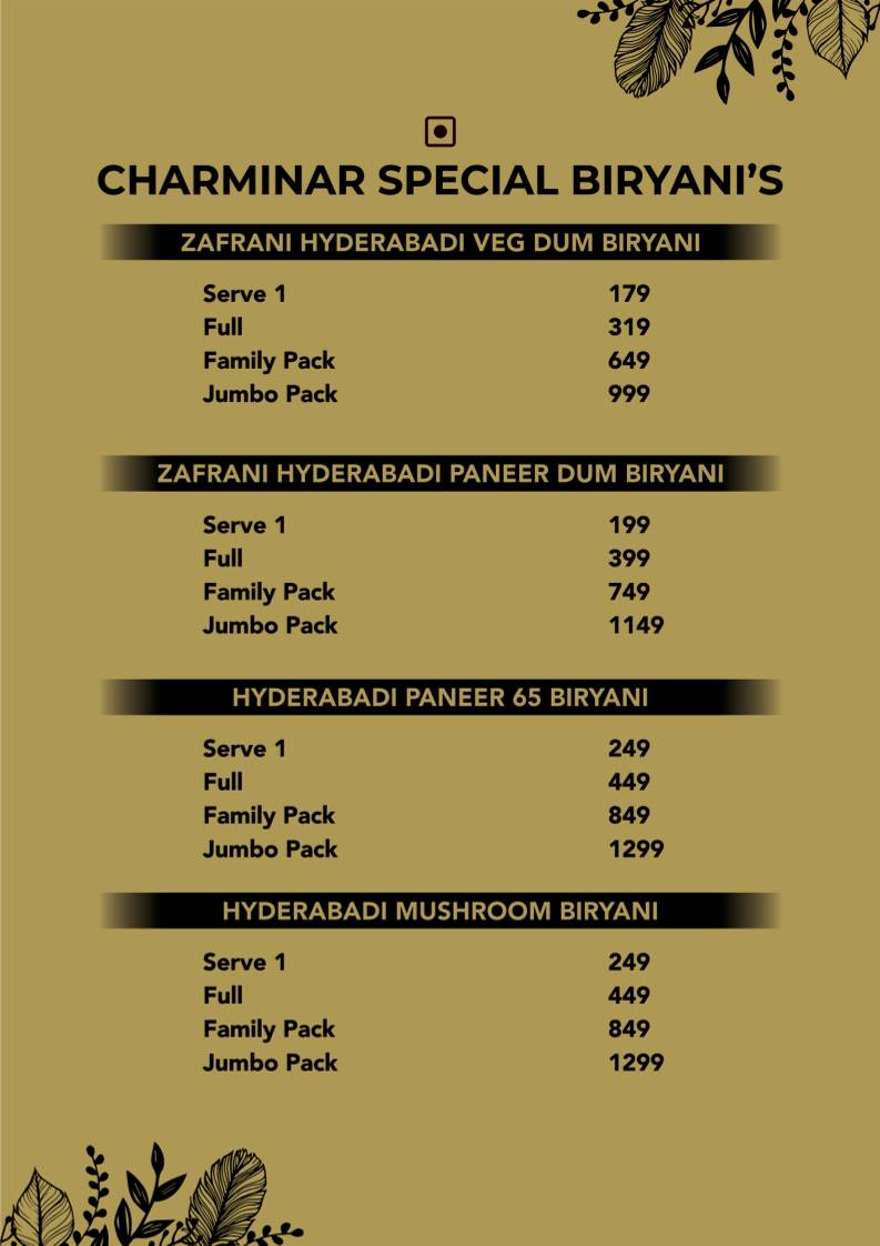 Charminar Biryani menu