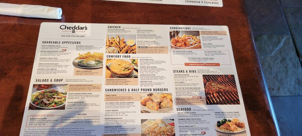 Menu at Cheddar's Scratch Kitchen restaurant, Johnson City