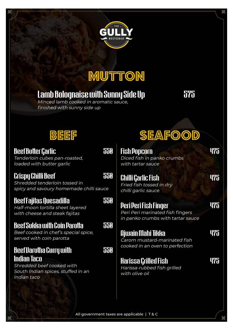 Gully Baar menu