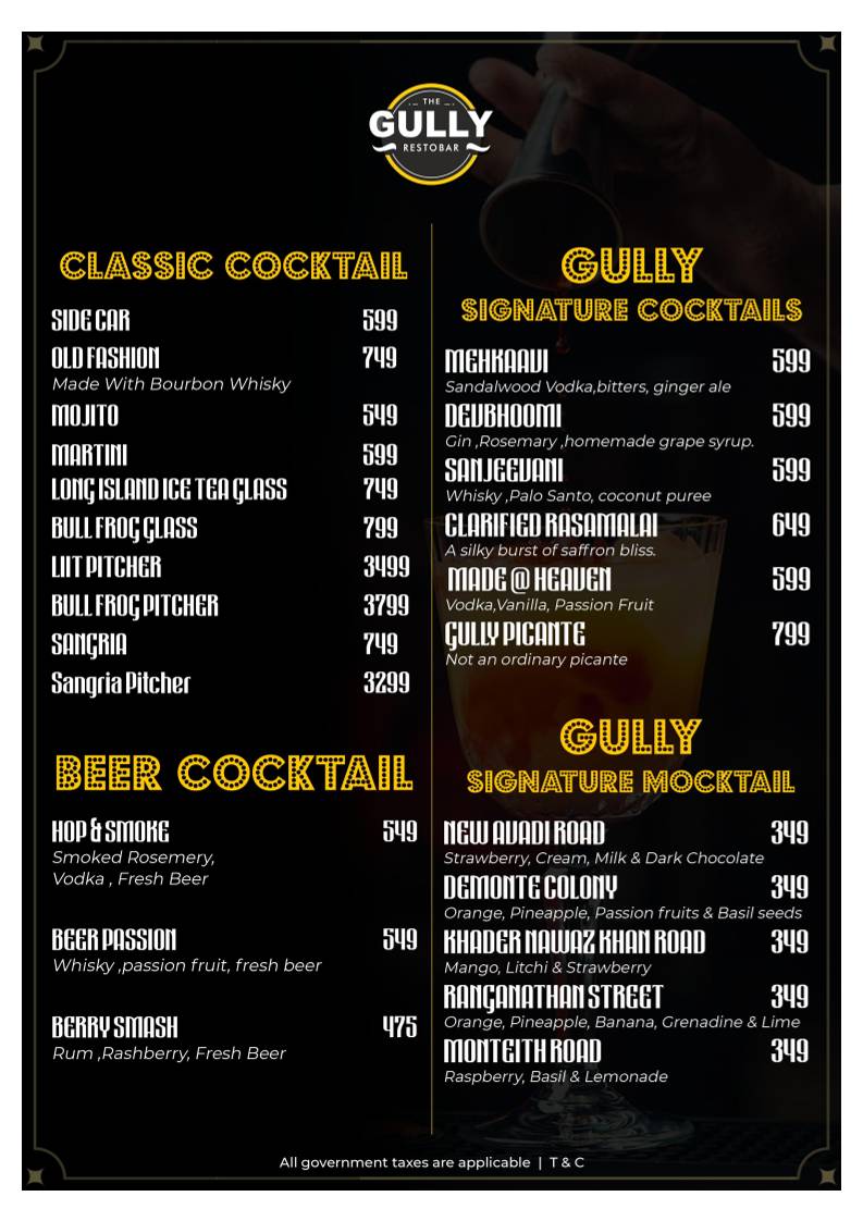 Gully Baar menu