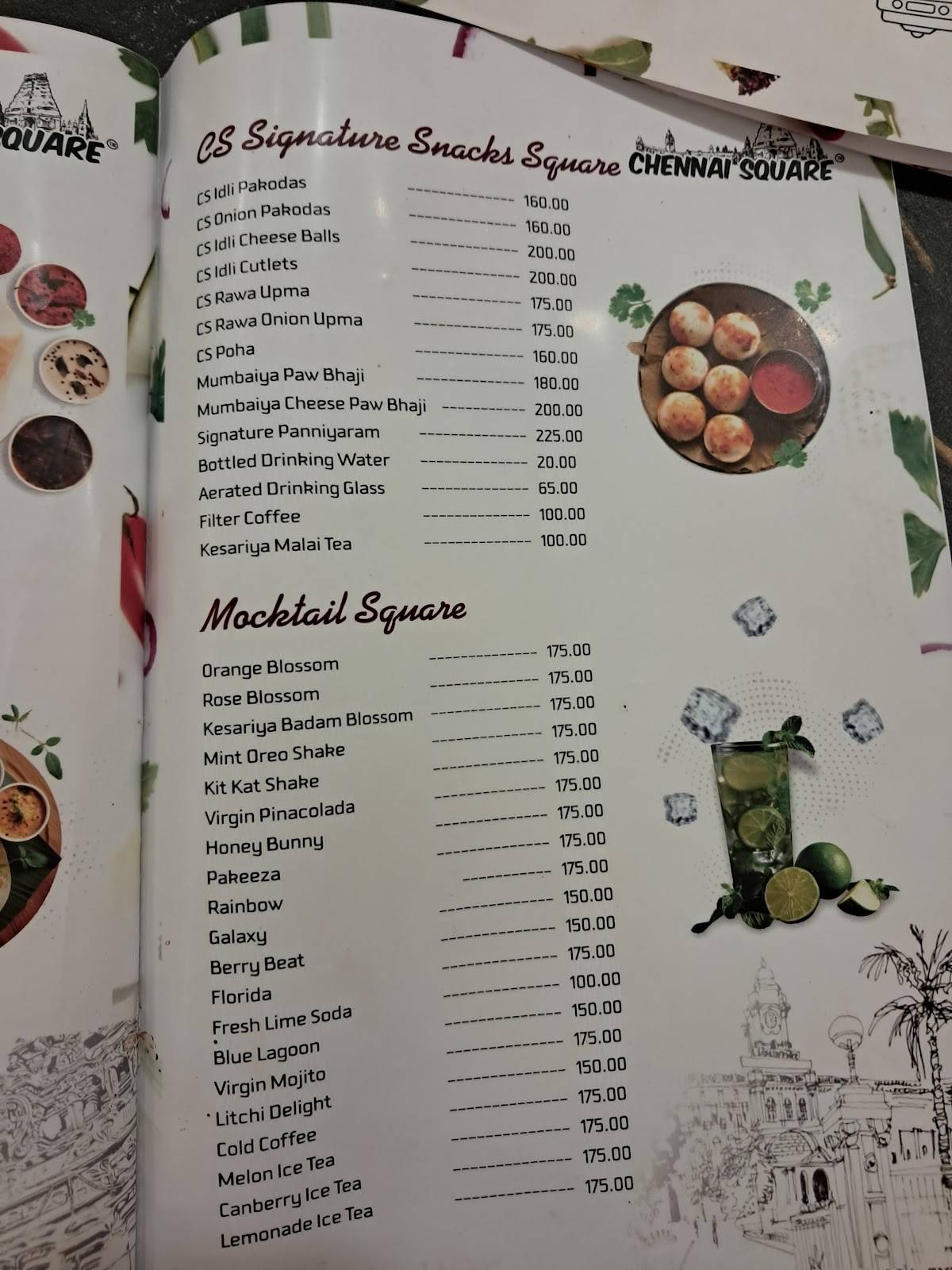 Chennai Square menu