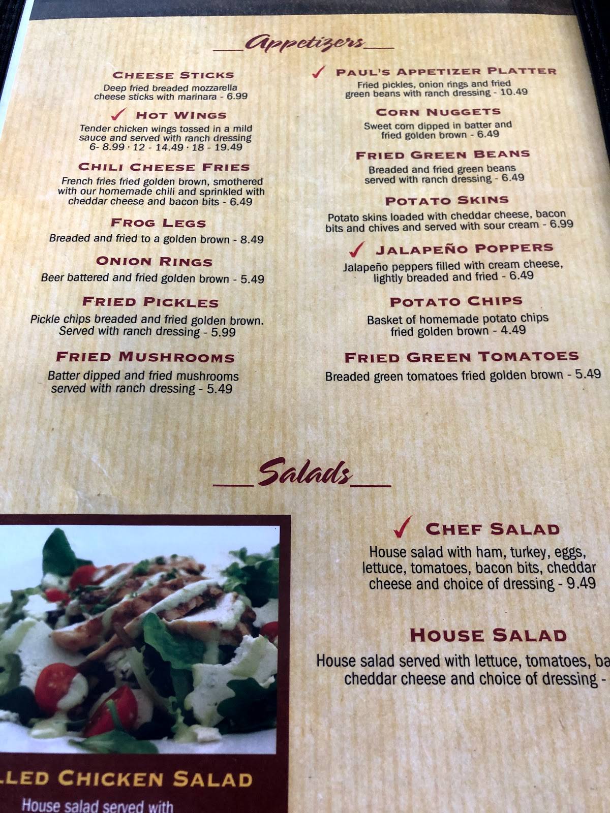 Menu at Paul's Family Restaurant, Cherokee