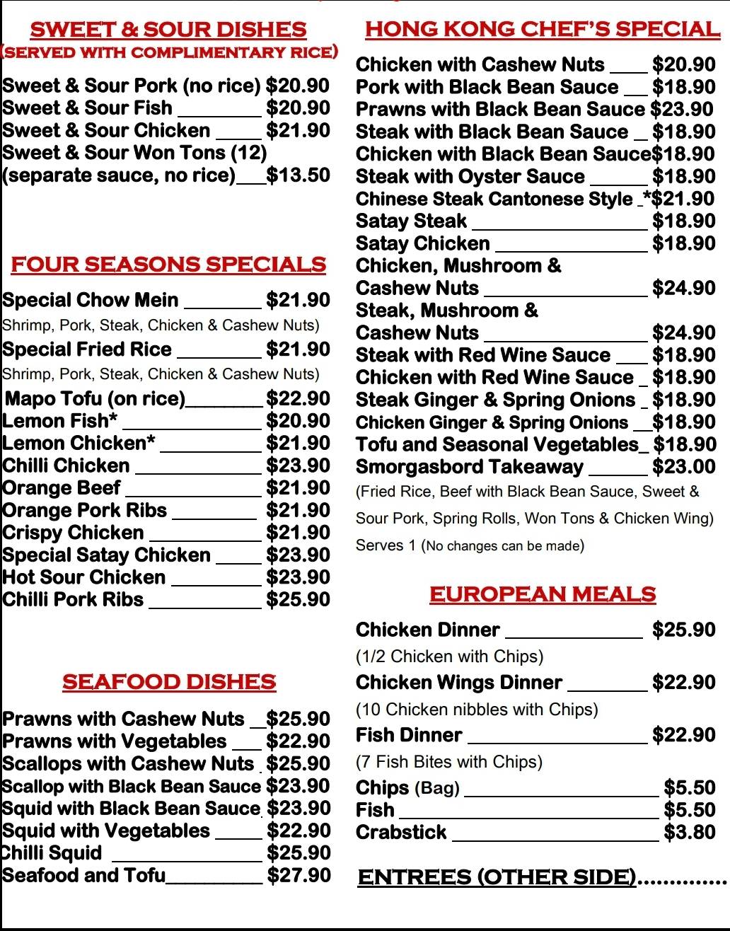 Menu at China City Restaurant, Upper Hutt