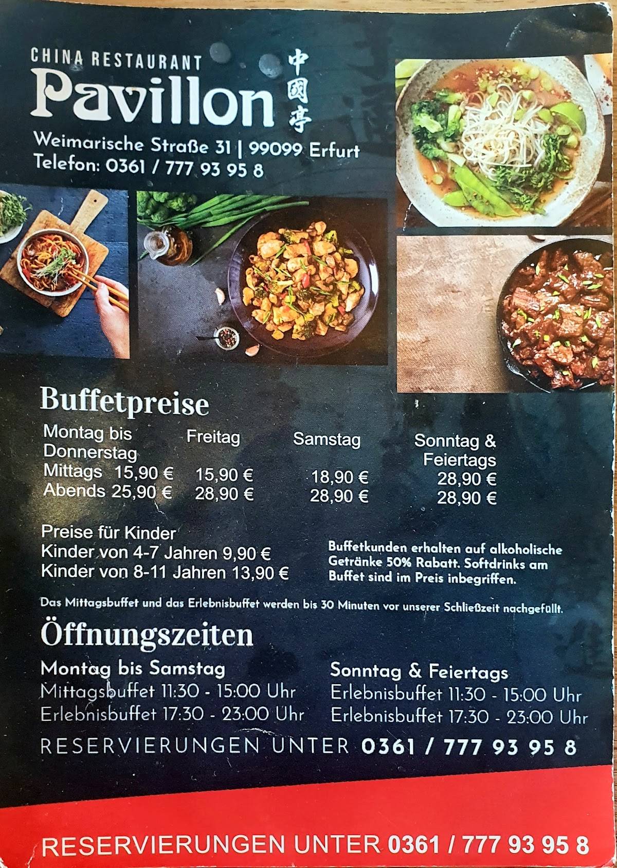 Speisekarte von Chinarestaurant Pavillon, Erfurt