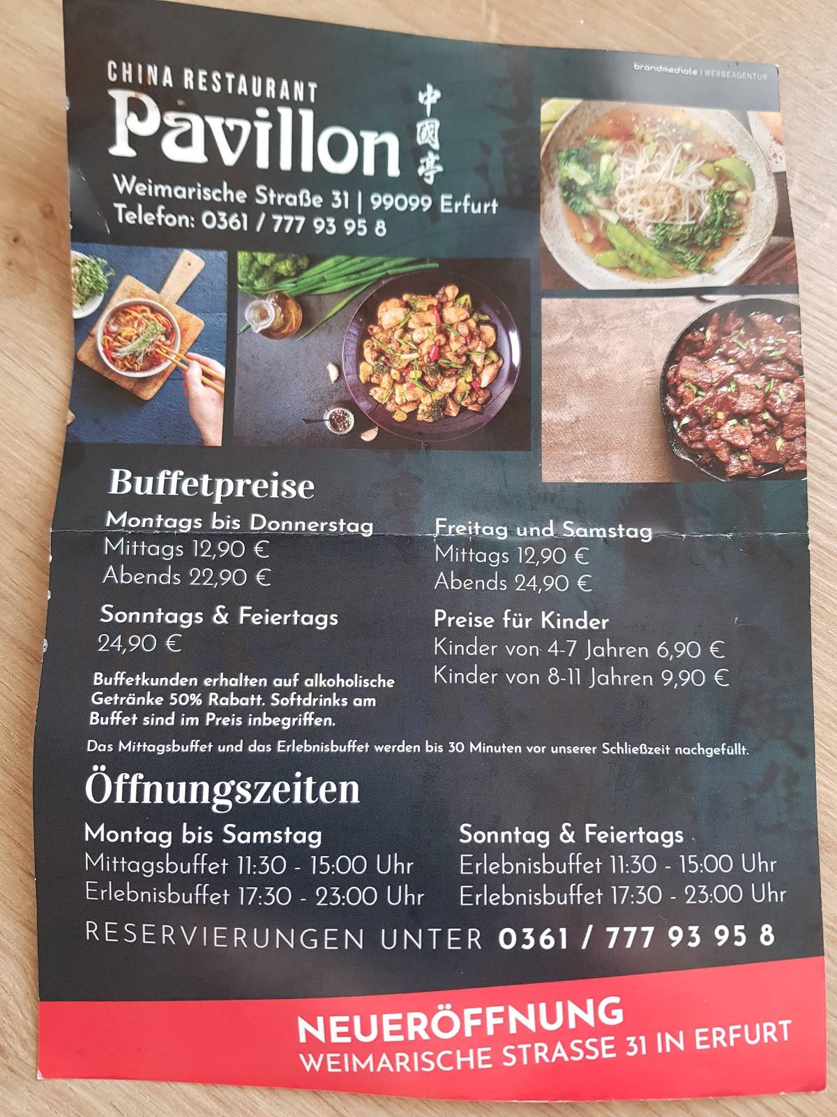 Speisekarte von Chinarestaurant Pavillon, Erfurt