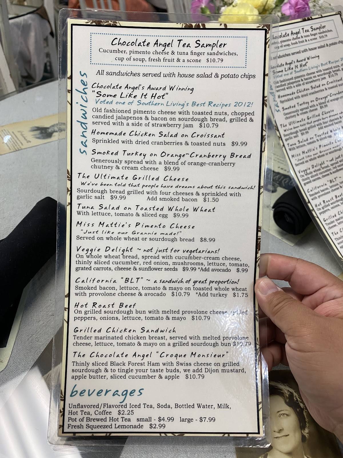 Menu at Chocolate Angel Cafe & Tea Room, Plano