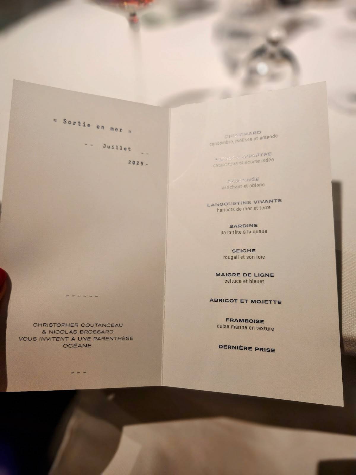 Menu de Christopher Coutanceau