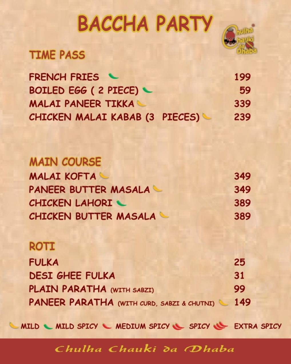 Chulha Chauki Da Dhaba AECS Layout menu