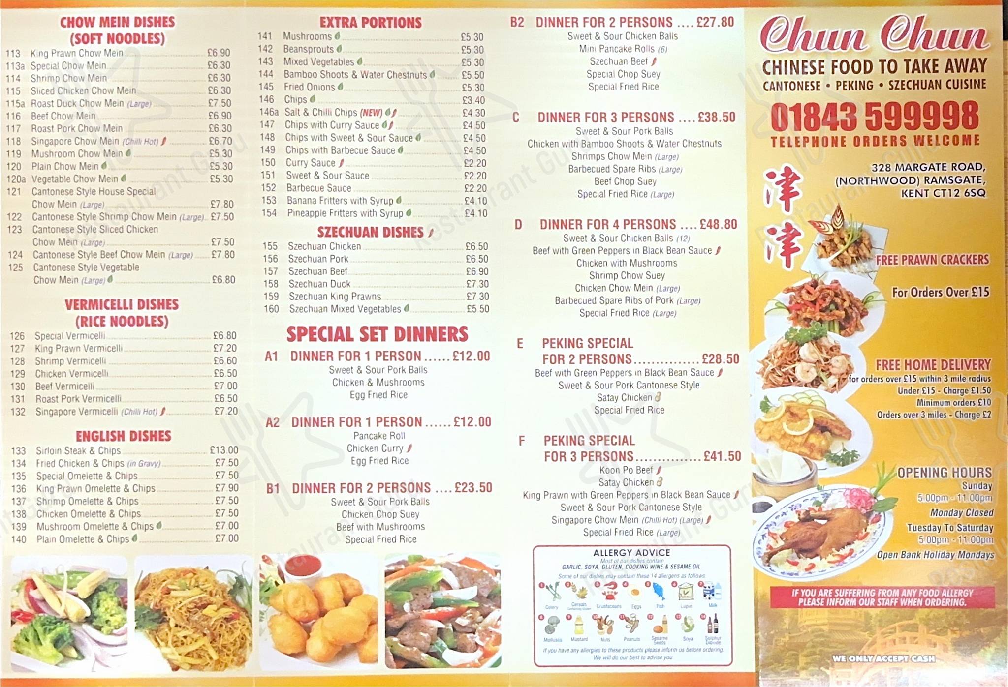 Chun Chun Chinese Takeaway menu