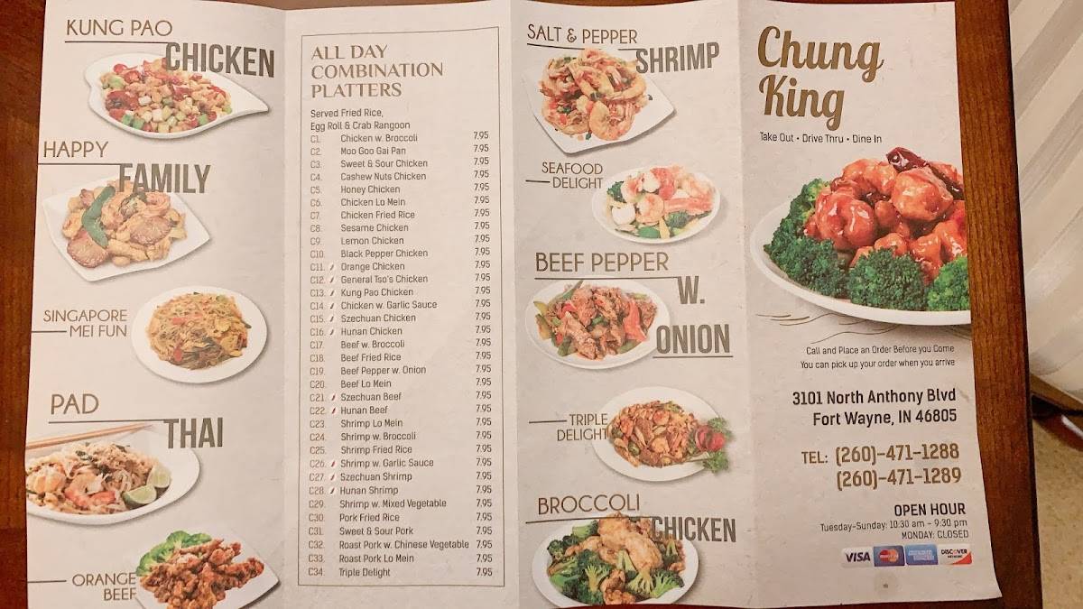 Menu at Chung King Express Gourmet Chinese Food restaurant, Fort Wayne