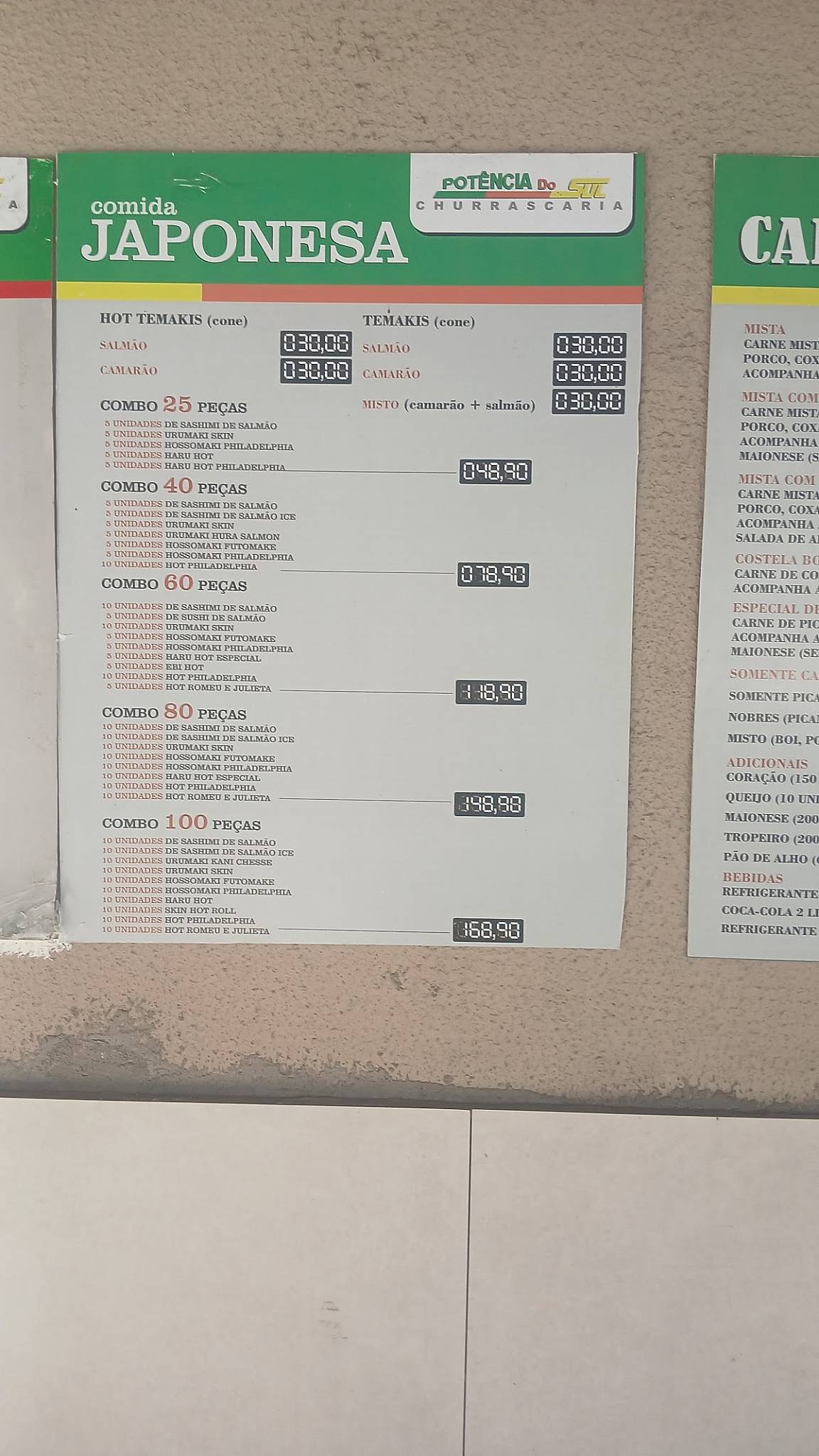 Churrascaria Potência do Sul cardápio