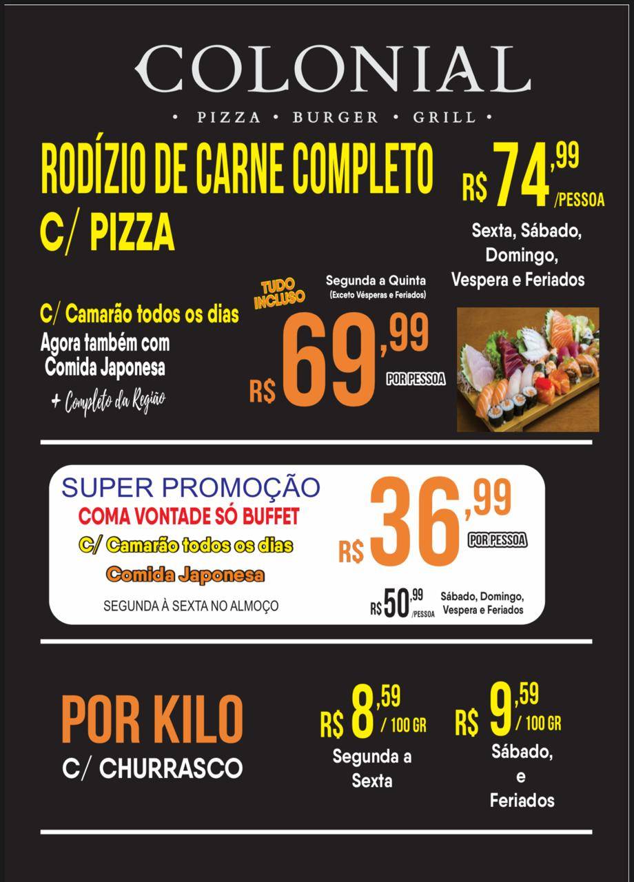 Churrascaria e Pizzaria Colonial cardápio