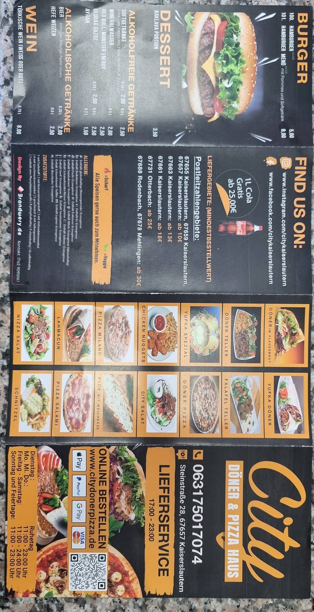 Menu at City Döner Und Pizza Haus, Kaiserslautern