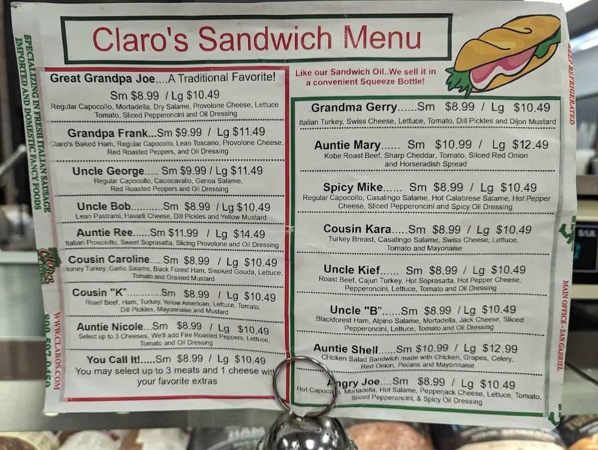 Menu at Claro's Italian Markets restaurant, Arcadia