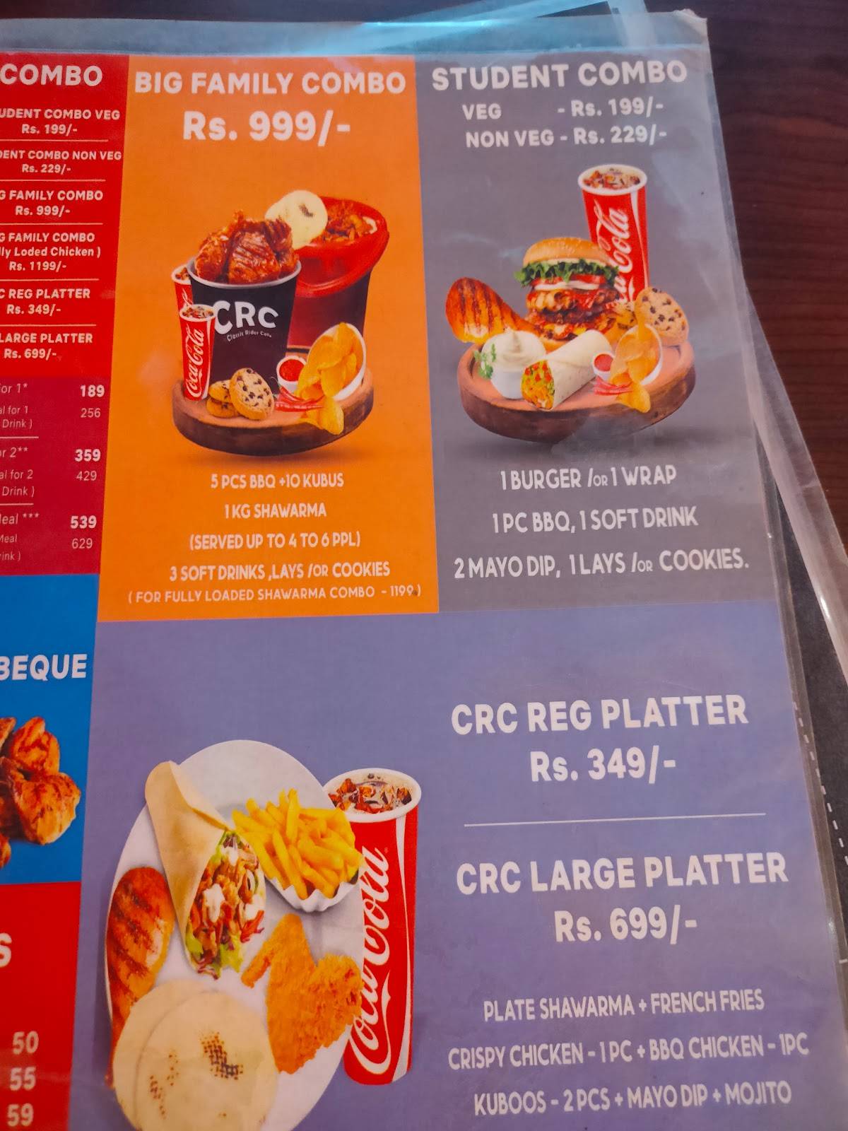 Classic rider cafe menu