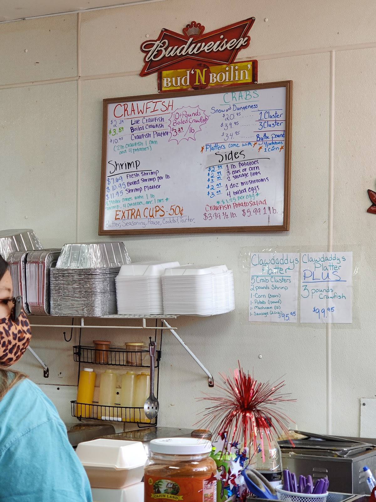 Menu at Claw Daddy's restaurant, Gulfport