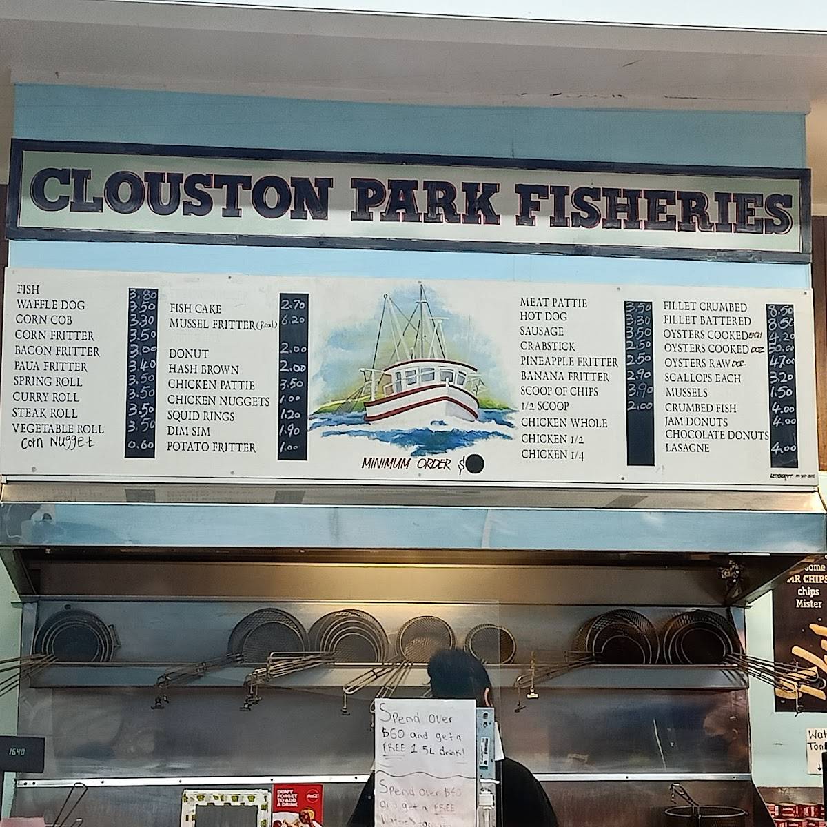 Menu at Clouston Park Fisheries Fish & Chips restaurant, Upper Hutt