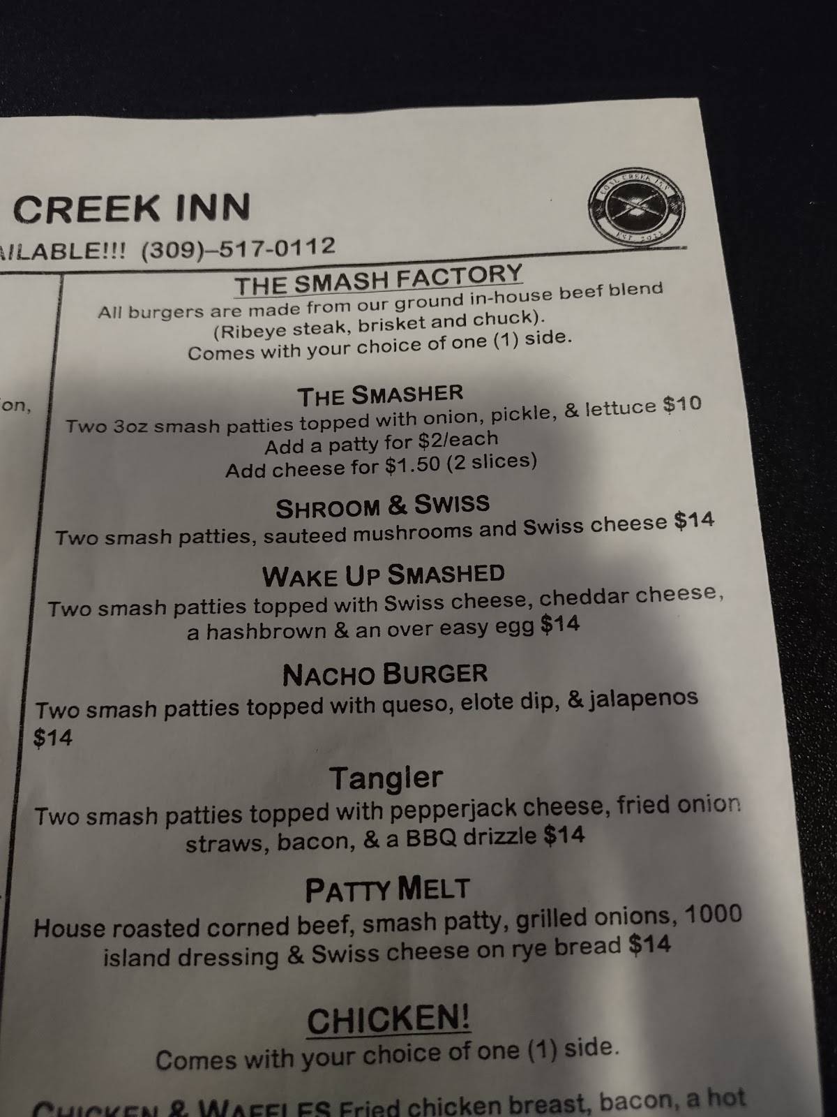 Menu at Coal Creek Inn pub & bar, Coal Valley