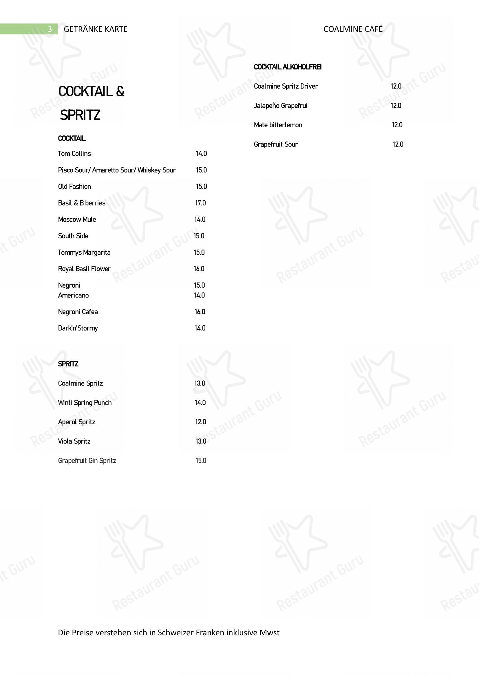 Menu di Coalmine Bar & Café - Menu
