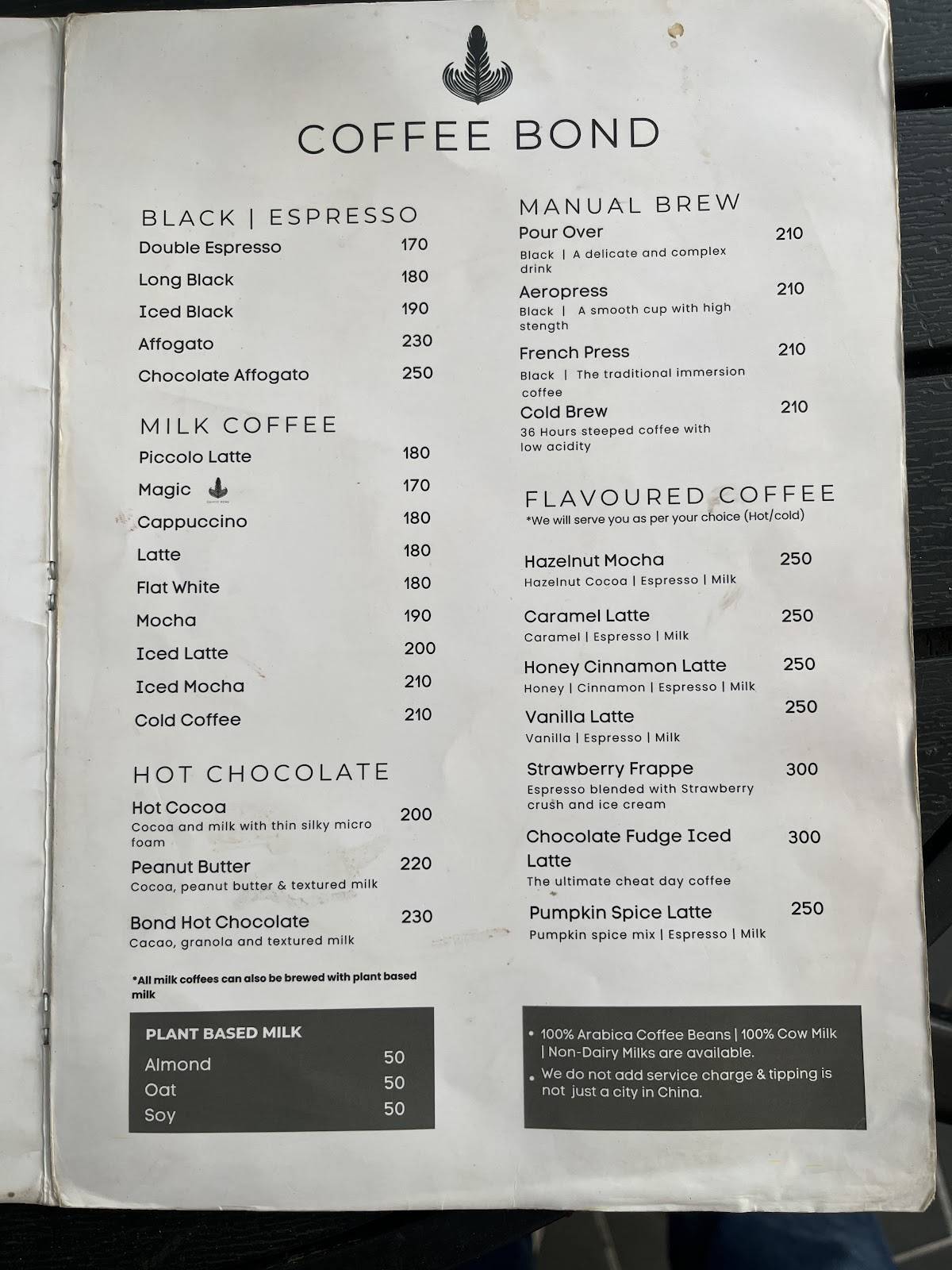 Coffee Bond Noida Sector 29 menu