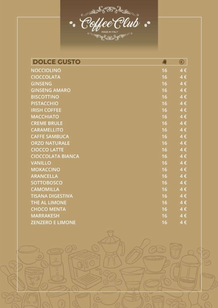 Menu di Coffee Club Capsule e Cialde 