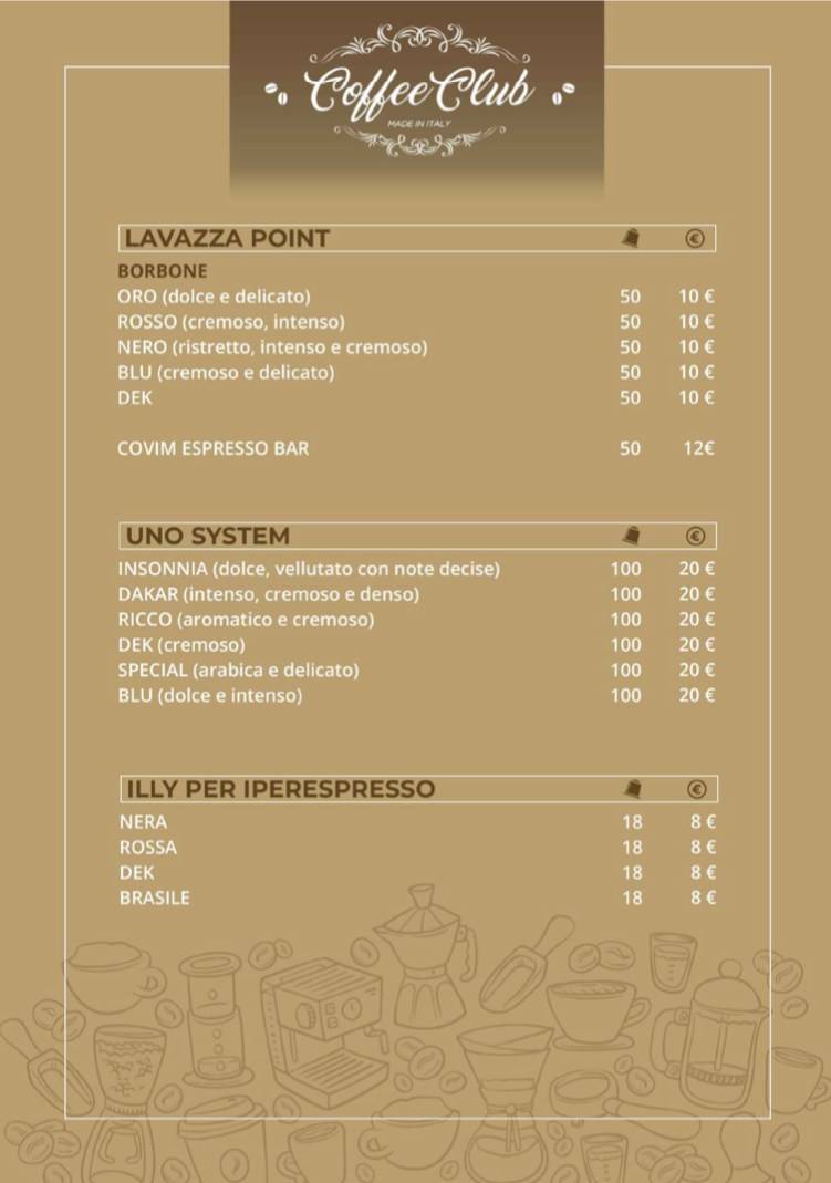 Menu di Coffee Club Capsule e Cialde 