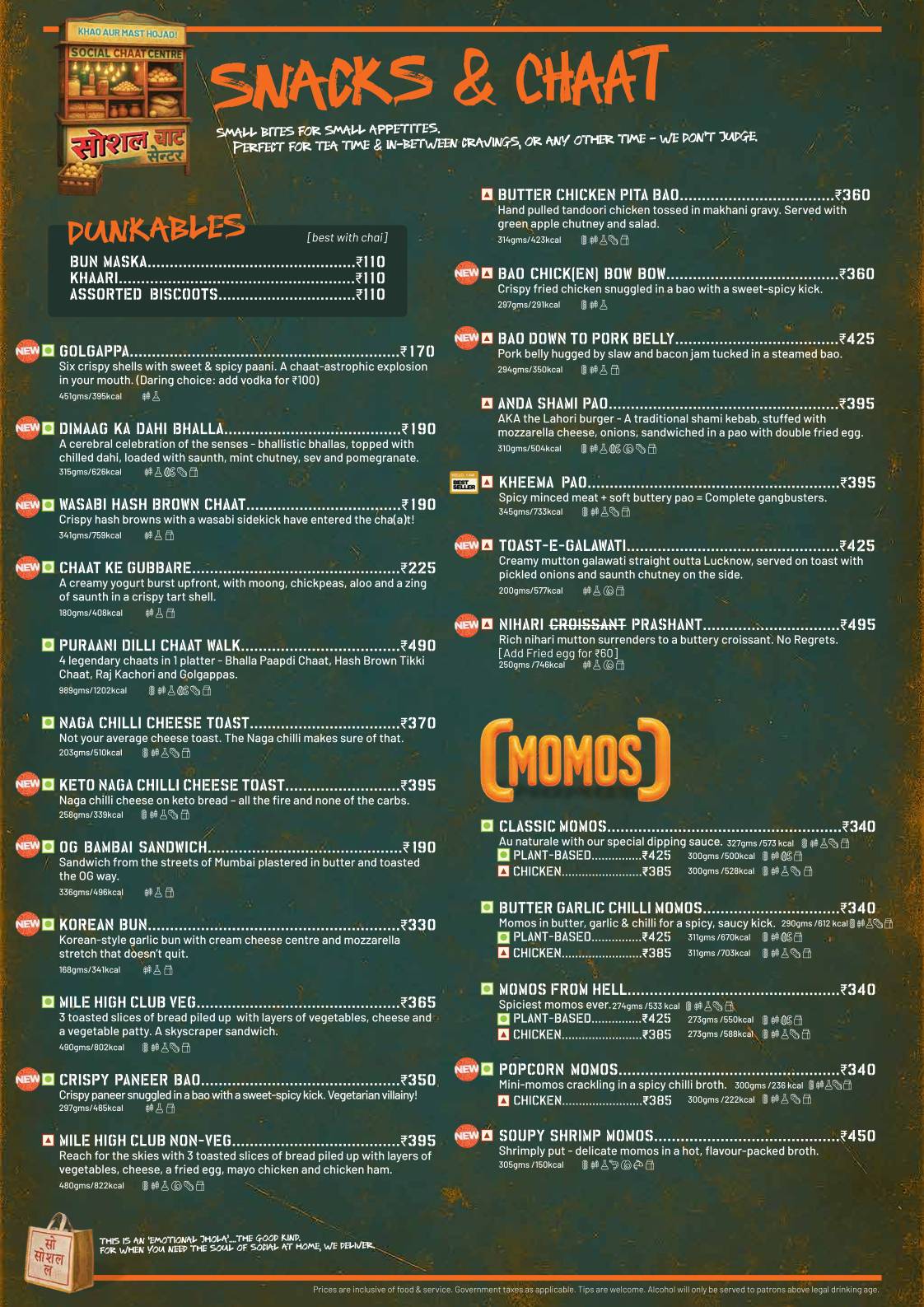 Colaba SOCIAL menu