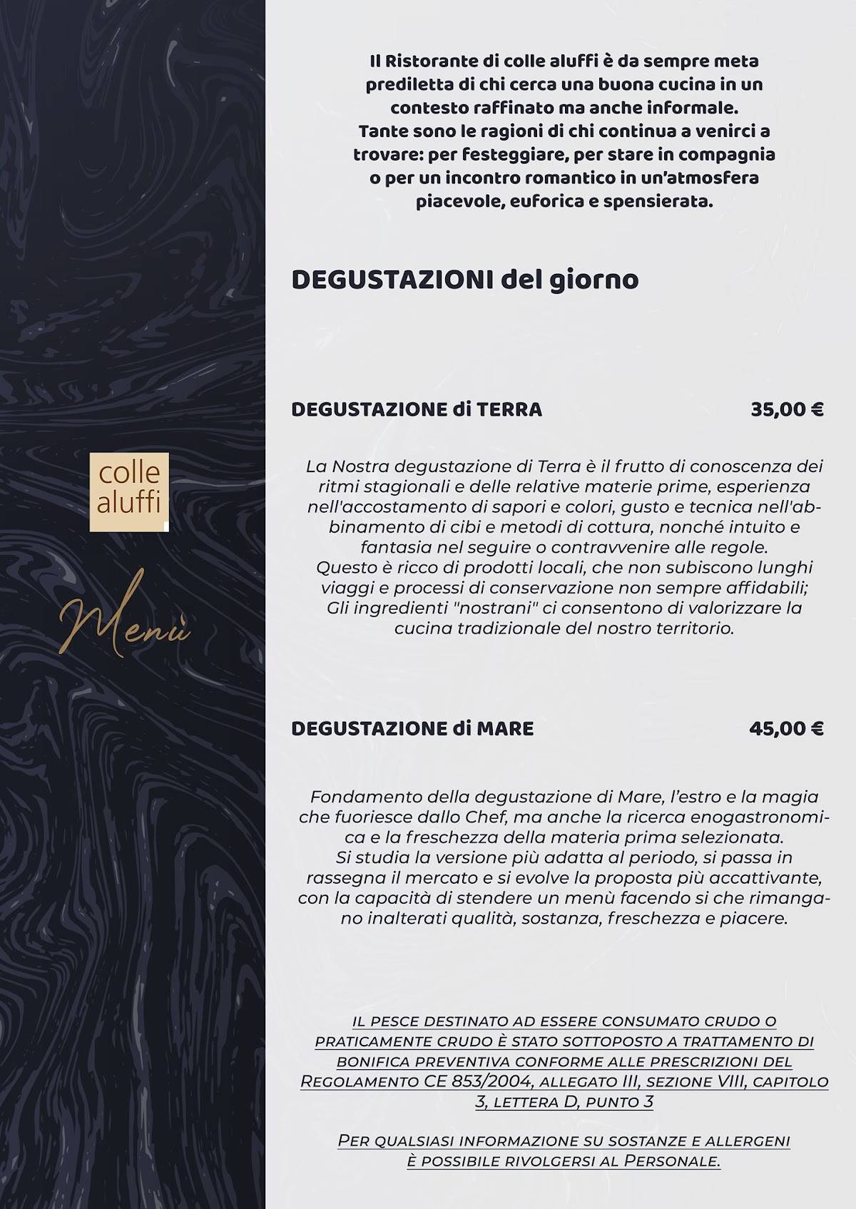 Menu di Colle Aluffi Eventi 