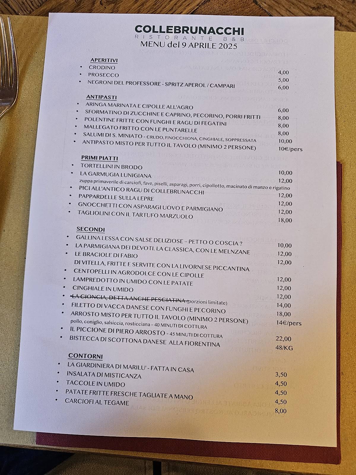 Menu di Collebrunacchi Ristorante B&B 