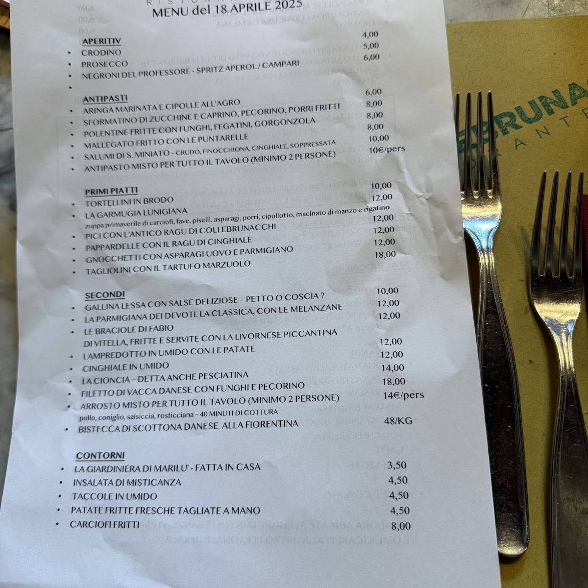 Menu di Collebrunacchi Ristorante B&B 