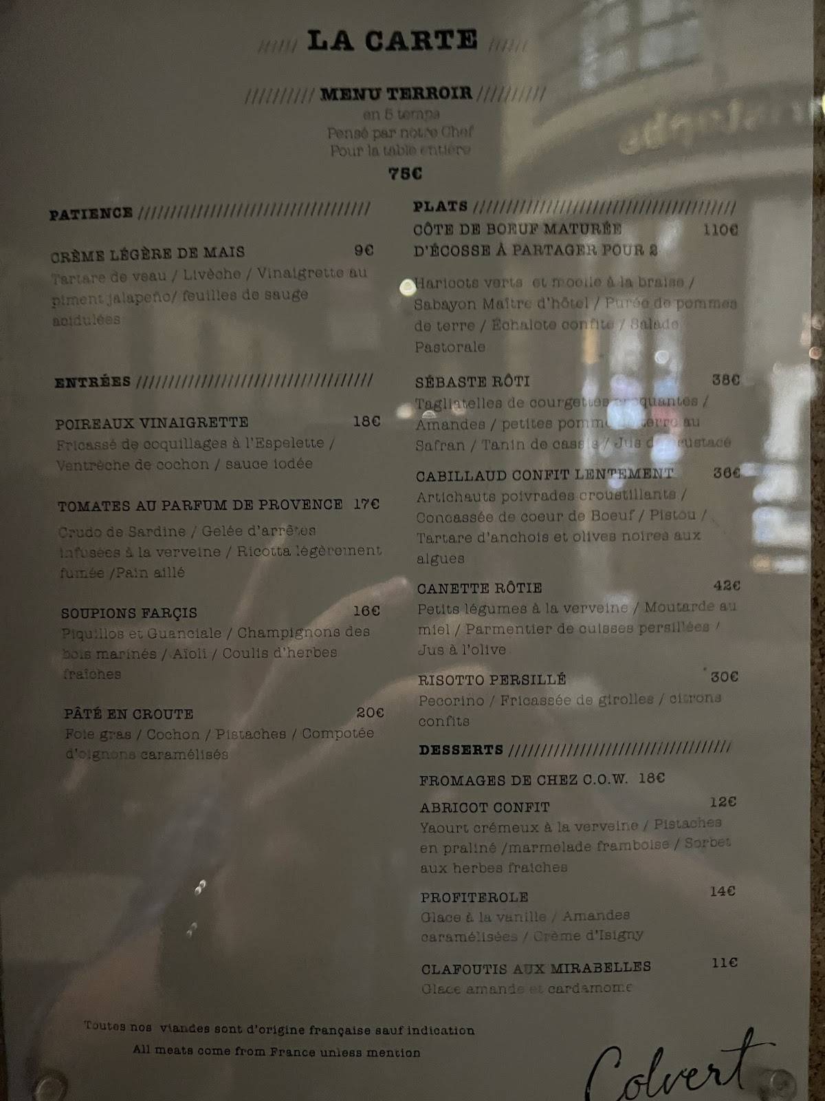 Menu de Colvert