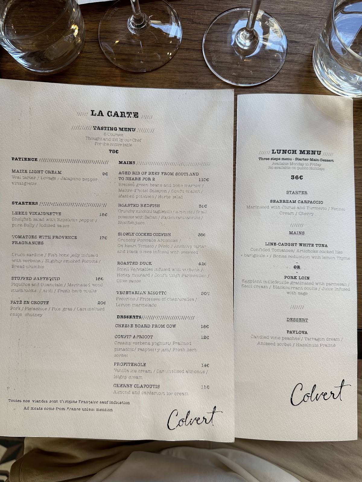 Menu de Colvert