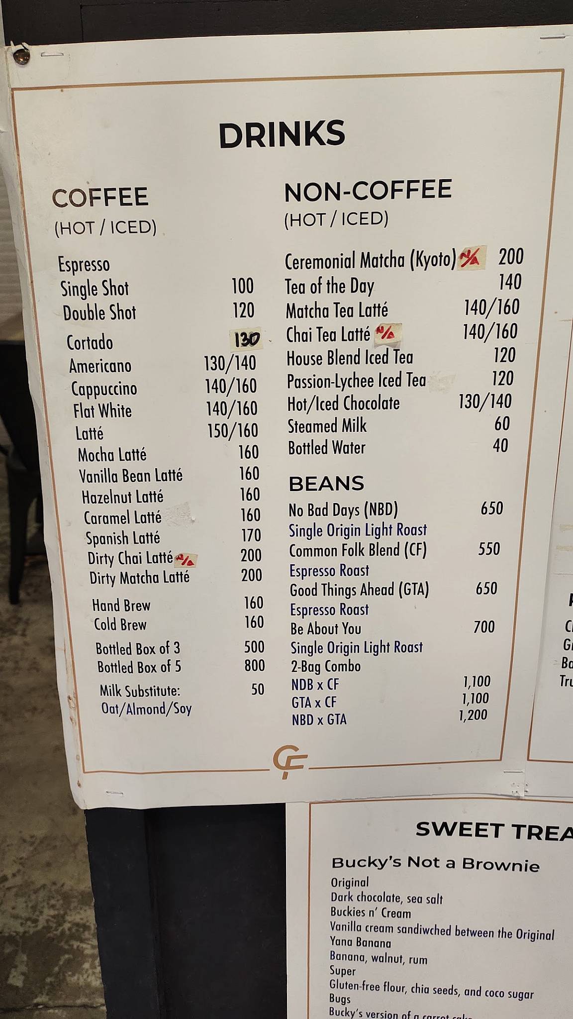 Menu at Common Folk Coffee Bar, Quezon City, 79 Katipunan Ave