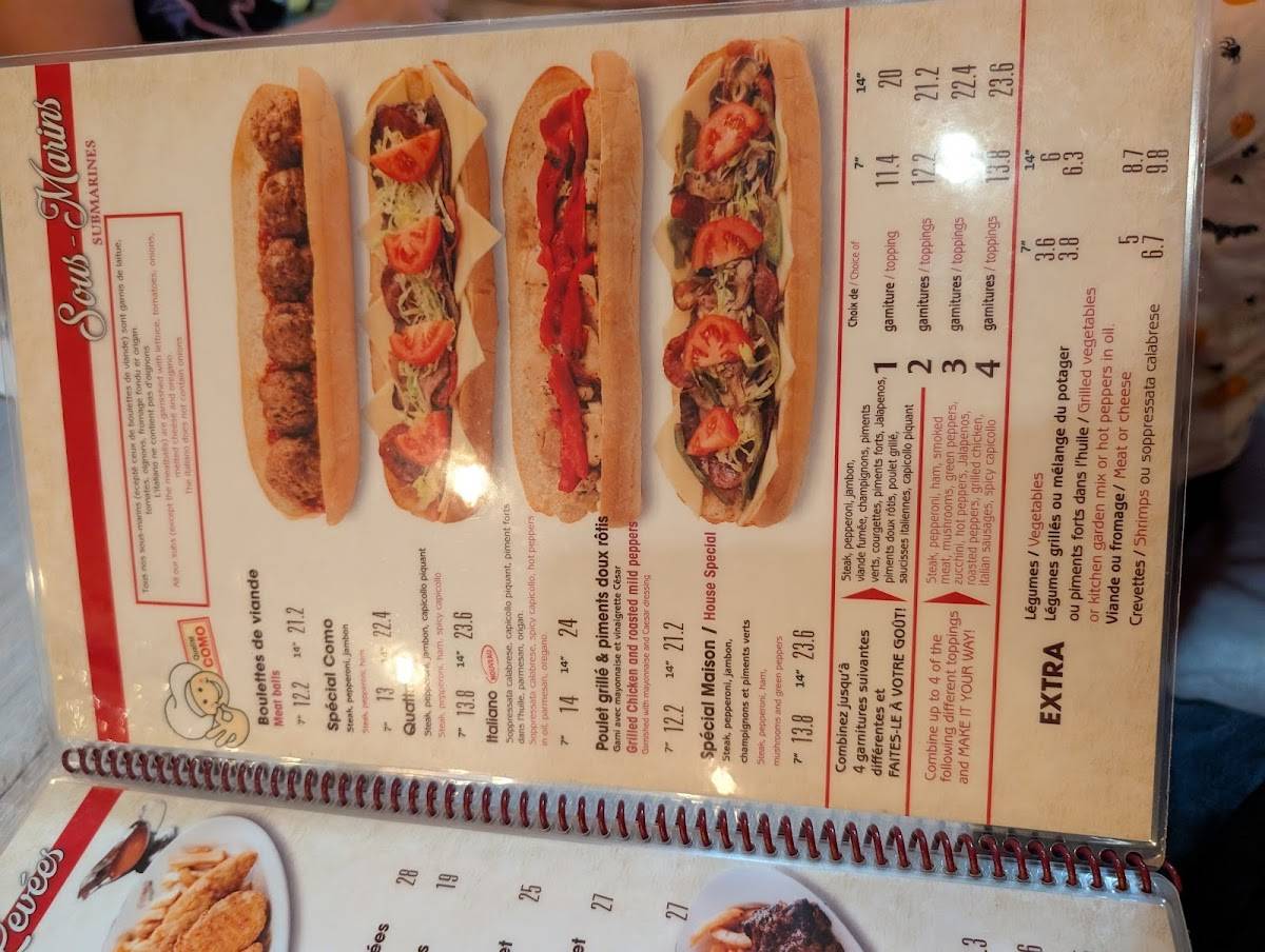Menu de Como Pizzeria