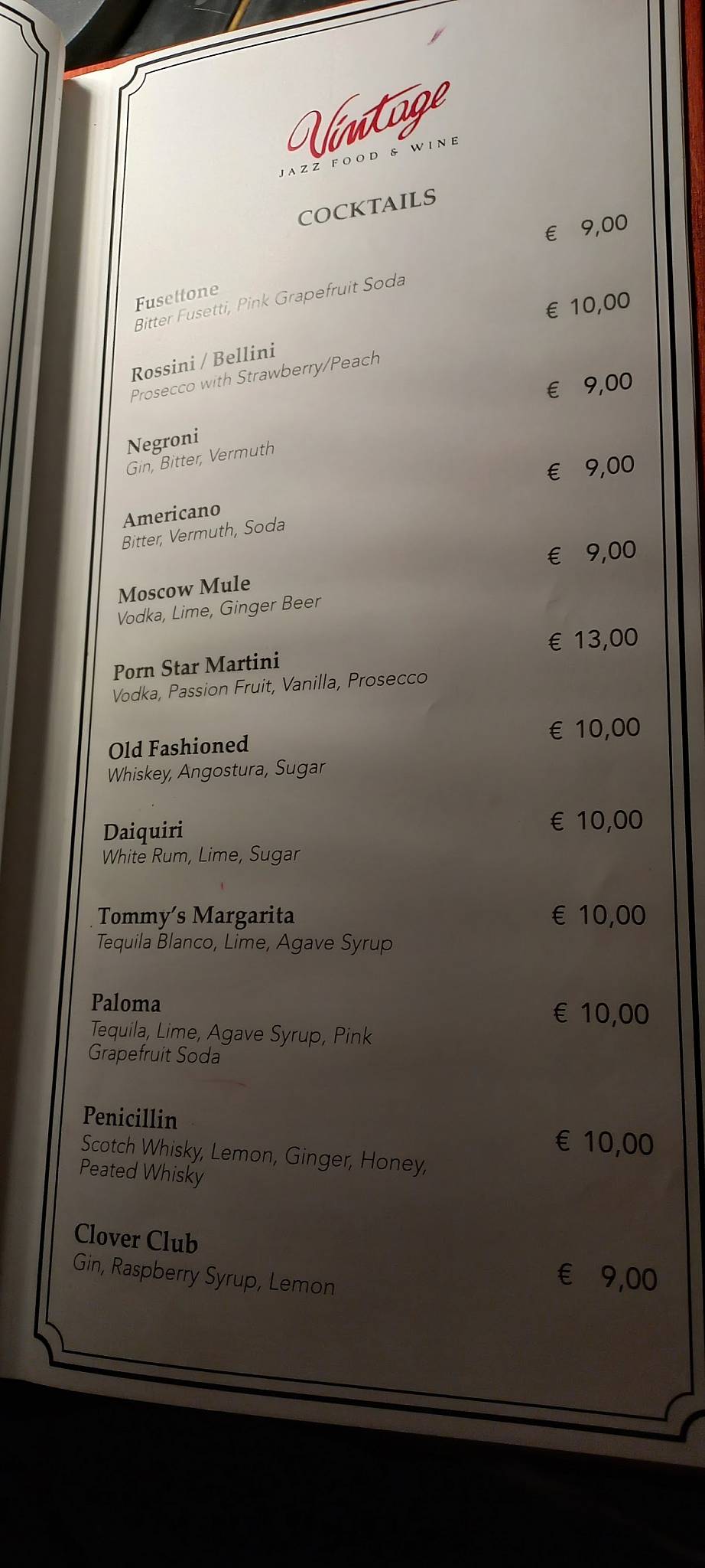 Menu di Vintage Jazz Food & Wine 