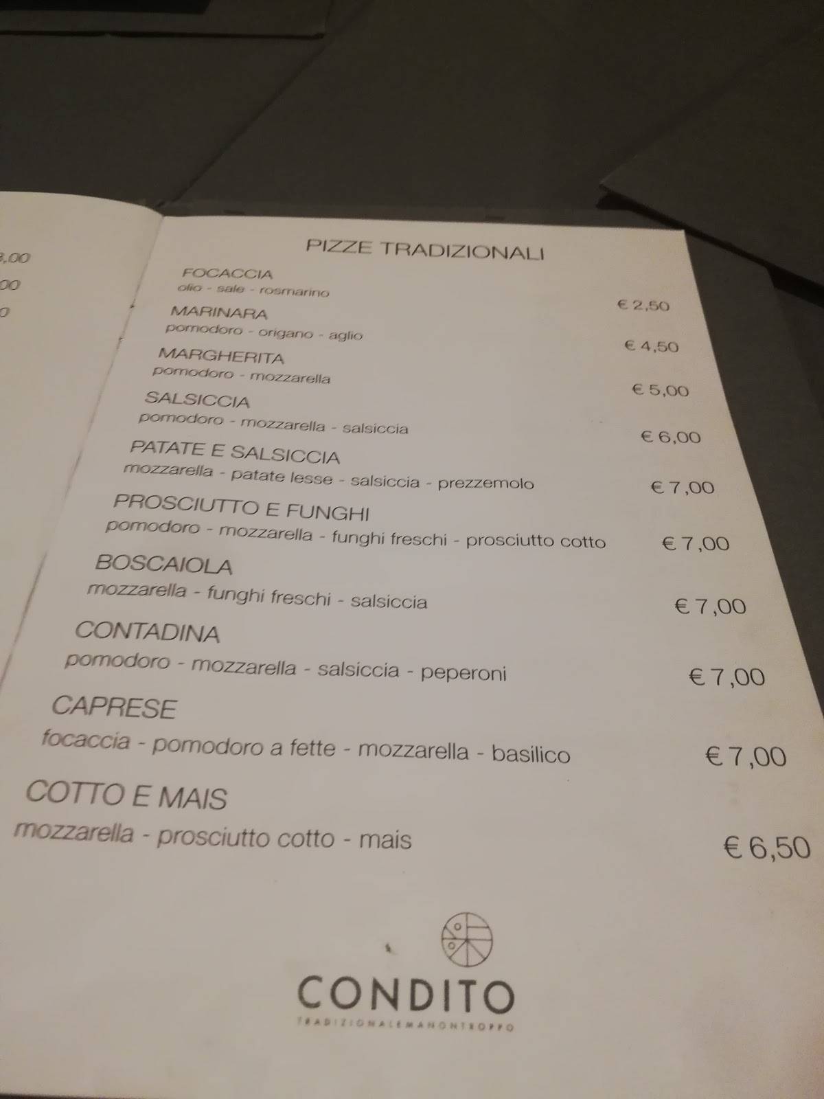 Menu di Condito 