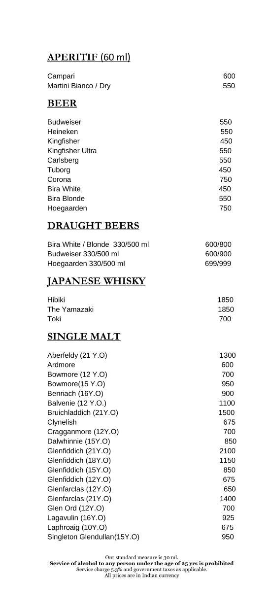 Connexions - Crowne Plaza menu